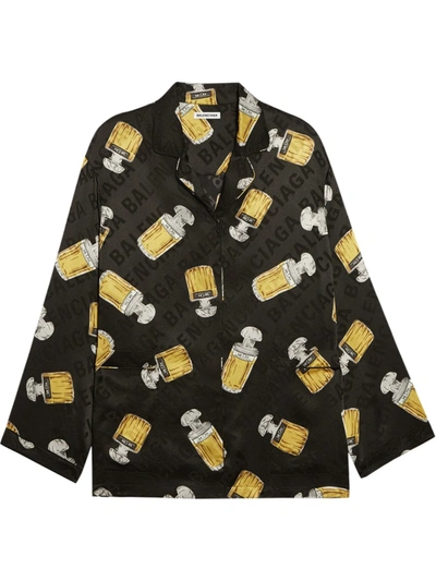 Balenciaga Silk Perfume Bottle Pajama Shirt In Black