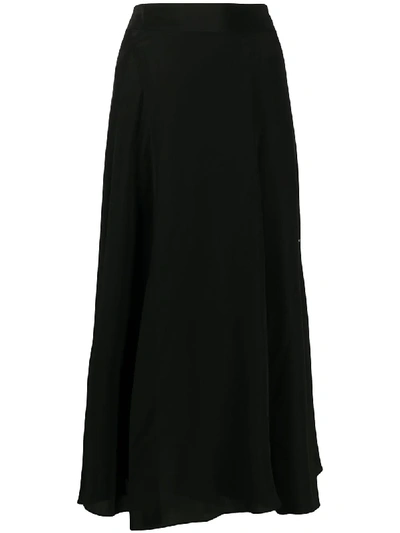 Acne Studios Crepe Asymmetric Flare Hem Silk Midi Skirt In Black