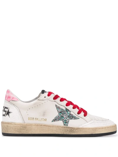 Golden Goose Ball Star Trainers In White Leather In White,pink