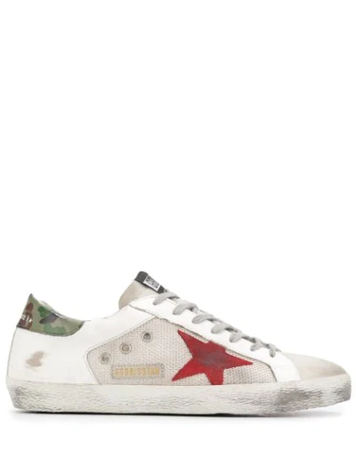 Golden Goose 'superstar' Sneaker In White & Silver Mesh & Red Star
