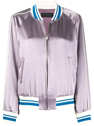 Undercover Bat Patch Silk Bomber Jacket In Purple