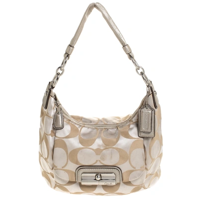 Pre-owned Coach Beige/gold Canvas And Leather Kristin Hobo