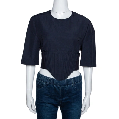 Pre-owned Stella Mccartney Navy Blue Linen Blend Corset Top M