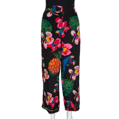 Pre-owned Valentino Multicolor Silk Tropical Print Wide Leg Pants S