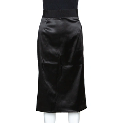 Pre-owned Dolce & Gabbana Black Satin Pencil Skirt L