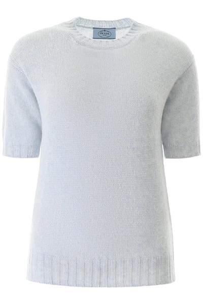 Prada Shetland F 5 Short-sleeved Sweater In Cristallo