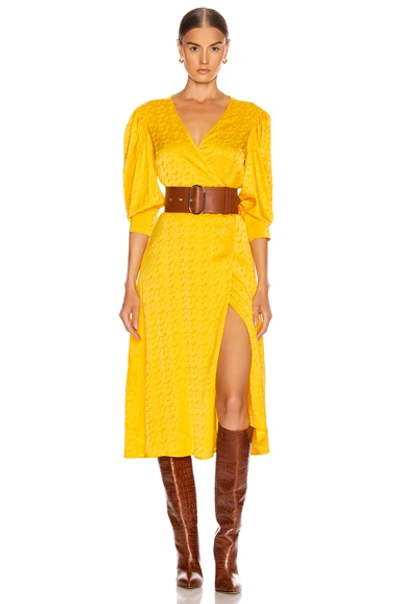 Andamane Deva Tonal Print Wrap Dress In Floral Yellow