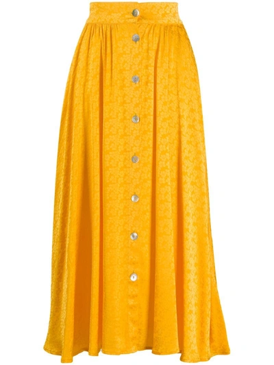 Andamane Dieltta Button-front Tonal-print Midi Skirt In Yellow