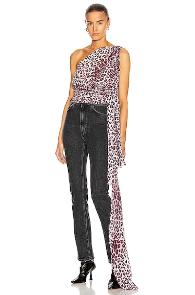 Redemption Asymmetrical Long Knot Top In Pink Leopard