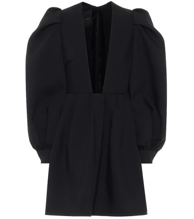 Valentino Plunging Long Sleeve Mini Dress In Black