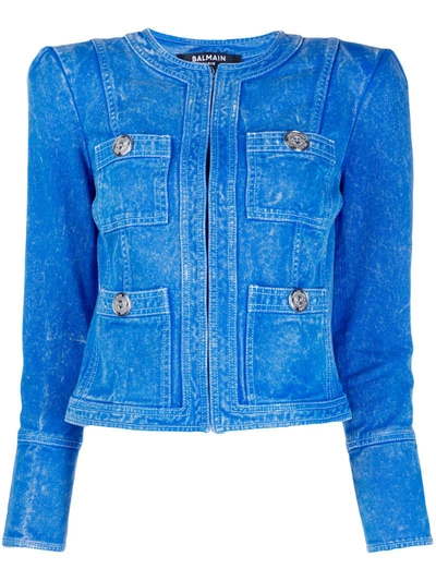 Balmain Structured Cropped Jacket In Blue