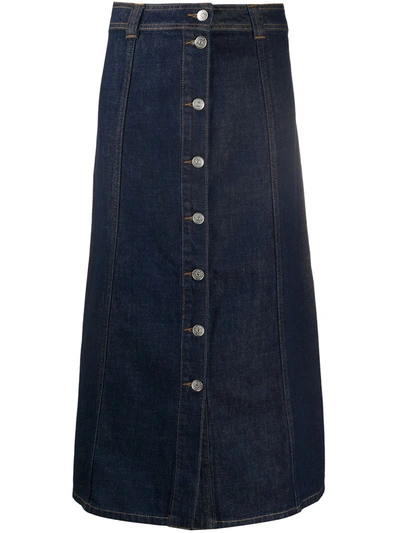 Ganni Buttoned Denim Midi Skirt In Blue