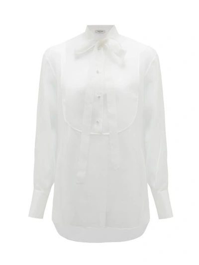 Valentino Pussy-bow Bib-front Silk-organza Blouse In White