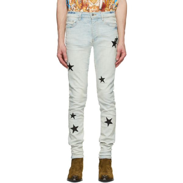 Amiri Leather Star-appliqué Cotton-blend Jeans In Bin | ModeSens