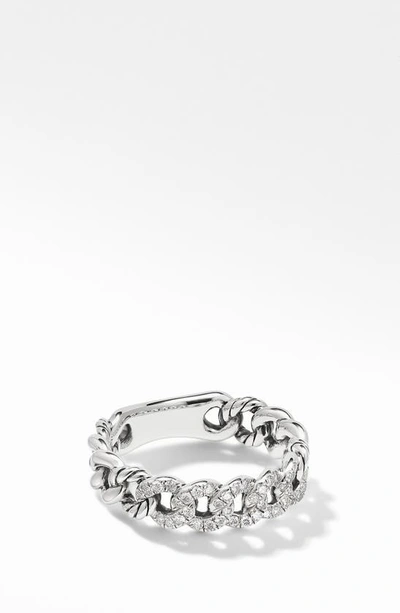 David Yurman Women's Belmont Curb Link Narrow Sterling Silver & Diamond Ring In White/silver