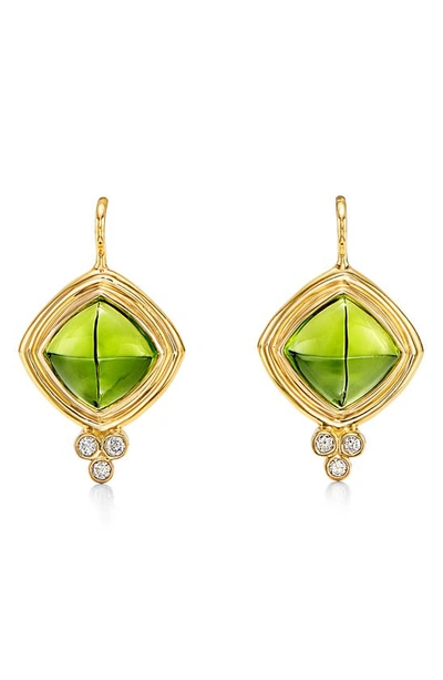 Temple St Clair 18k Yellow Gold Classic Collina Peridot & Diamond Drop Earrings In Green/gold