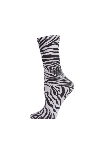 Natori Women's Zebra Printed Fashion Crew Socks In White