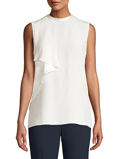 Elie Tahari Whitney Sleeveless Ruffle Silk Blouse In Fresh Pearl