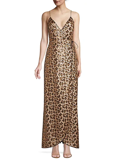 Aidan Mattox Leopard Sequin Wrap Gown In Gold
