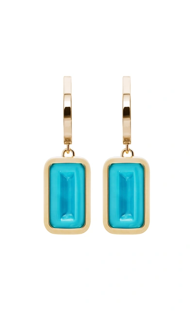 Alina Abegg Pfefferminz Turquoise 14k Yellow Gold Hoop Earrings In Blue