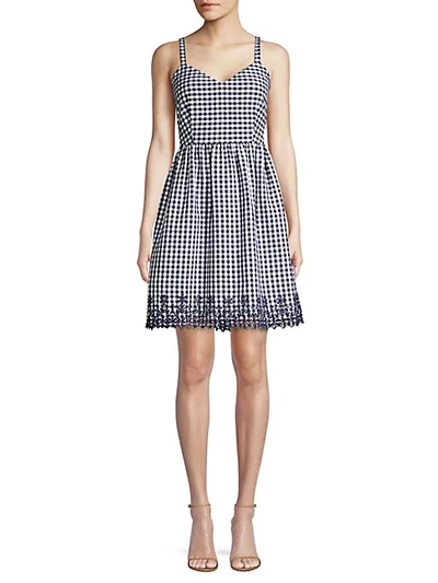 Draper James Embroidered Gingham A-line Dress In Nassau Navy