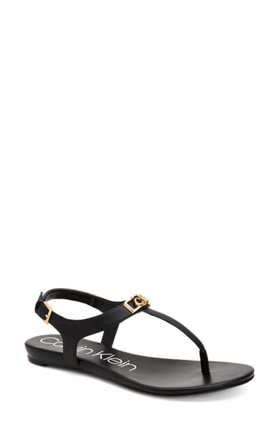 Calvin Klein Women's Shamary Flat Sandals Women's Shoes In Black Leather