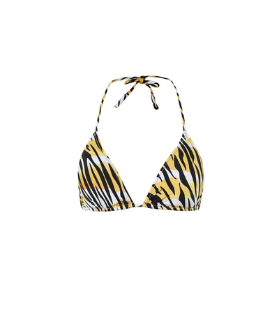 Reina Olga Love Tiger-print Bikini Top In Yellow