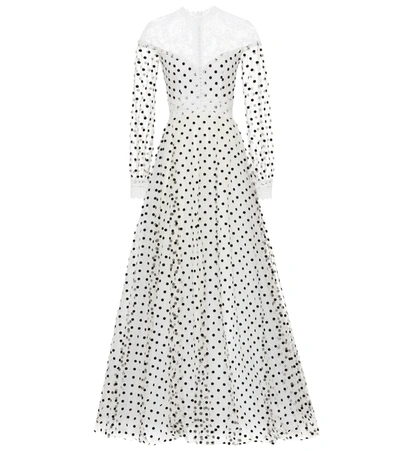 Costarellos Dotted Tulle Gown In White