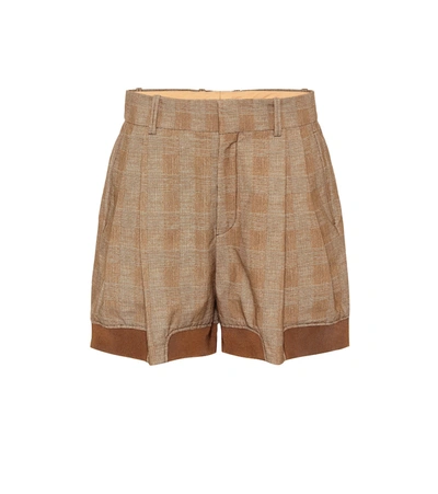 Chloé Checked Stretch-cotton Shorts In Brown
