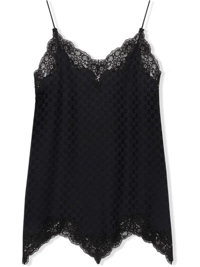 Gucci Gg Silk And Lace Lingerie Dress In Black