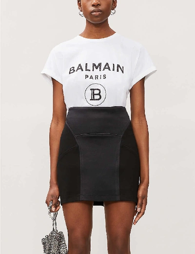 Balmain Logo-print Cotton-jersey T-shirt In White+black