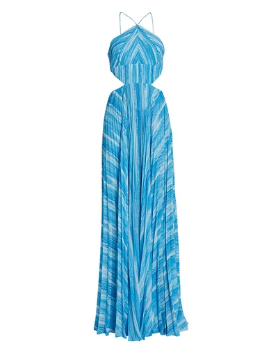 Amur Janet Pleated Striped Gown In Blue-med