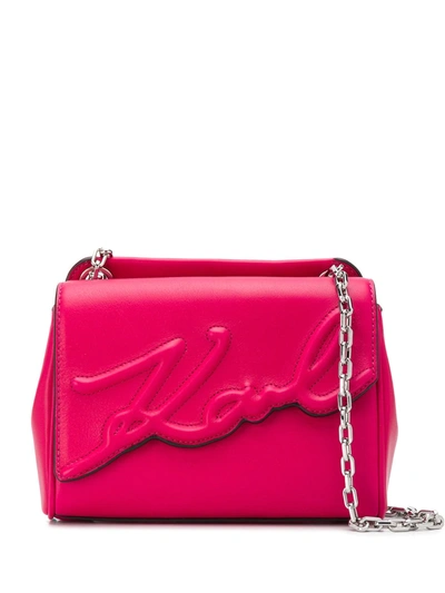 Karl Lagerfeld Karla Lagerfeld K / Signature Soft Shoulder Bag In Leather In Rosa
