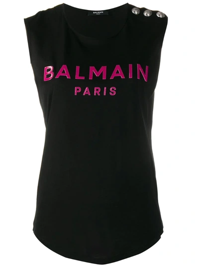 Balmain Logo Print Tank Top In Black