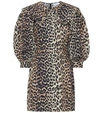 Ganni Leopard-print Cotton-poplin Mini Dress In Brown,black,beige
