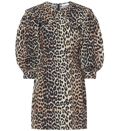 Ganni Leopard-print Cotton-poplin Mini Dress
