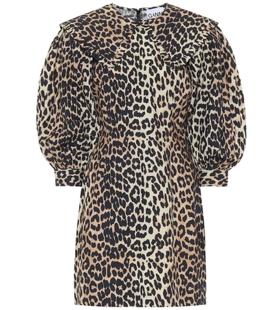 Ganni Leopard-print Cotton-poplin Mini Dress In Maxi Leopard