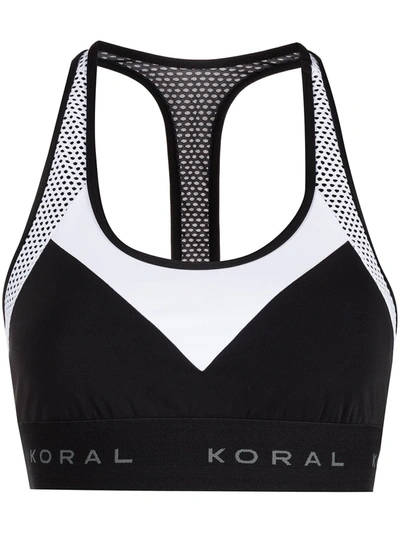 Koral Emblem Infinity Colour Blocked Sports Bra In Black/white