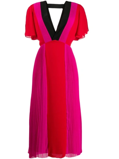 Karl Lagerfeld Pleated Color Block Dress In Red And Fuchsia
