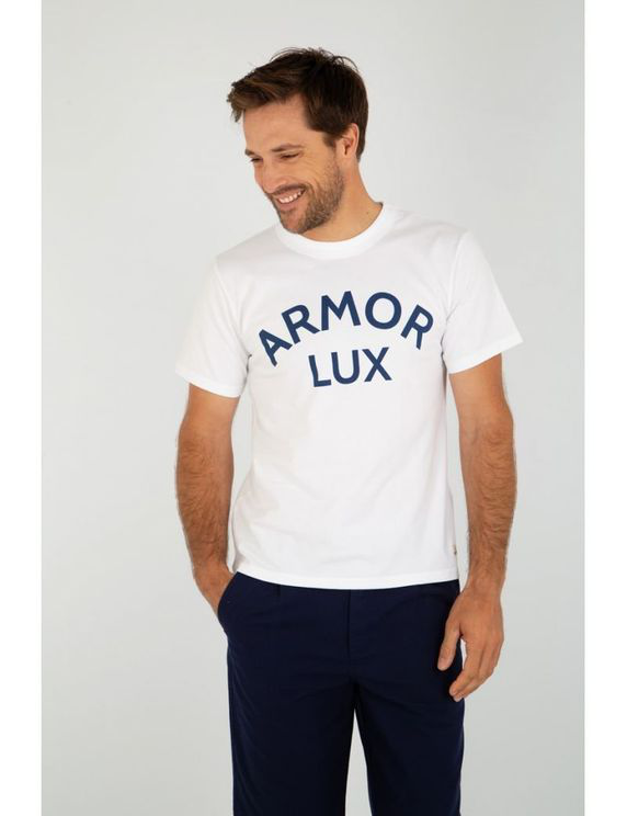 Armor-lux Logo T-shirt - White/dark Navy | ModeSens