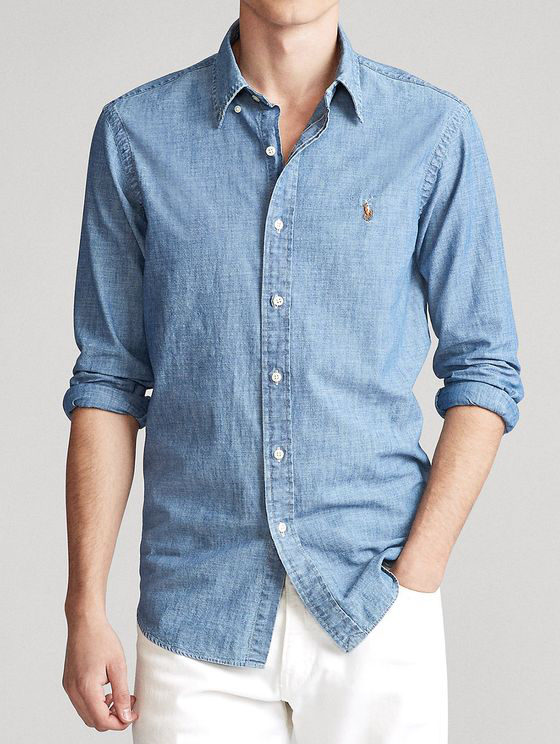 Polo Ralph Lauren Indigo Chambray Shirt Slim Fit 71079 In Blue | ModeSens