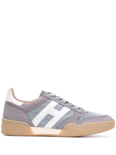 Hogan H357 Blue Suede Retro Volley Allacciato In Gold,grey