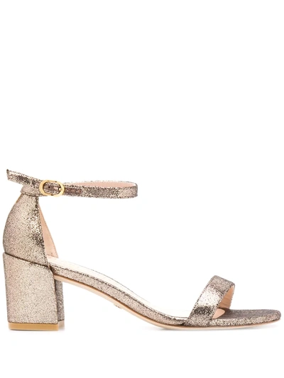 Stuart Weitzman Heeled Sandals With Glitter Details In Gold