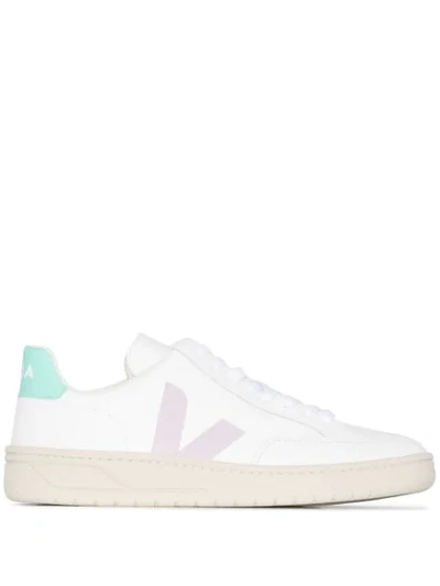 Veja V-12 Sneakers In White Leather In Extra White/parme/turquoise