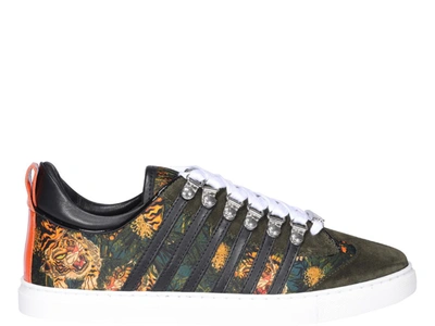 Dsquared2 Low Sole Tiger Print Flowers Sneaker In Black