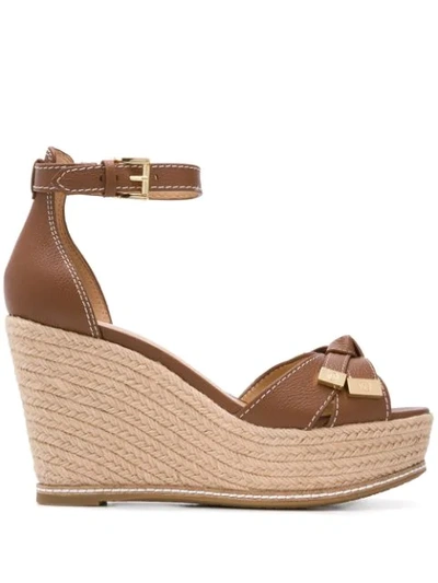 Michael Michael Kors Michael Kors Ripley Brown Wedge Sandal In Luggage Leather