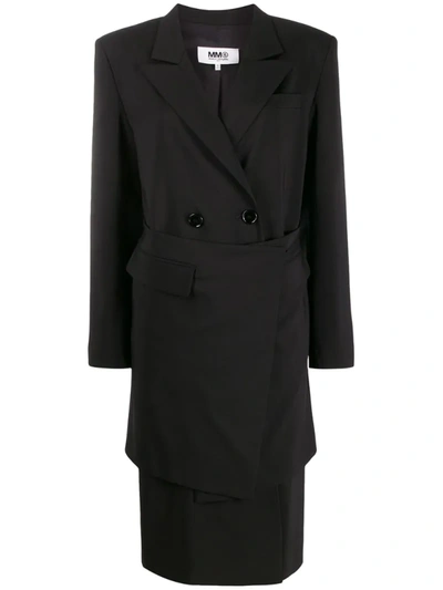 Mm6 Maison Margiela Double-breasted Wool-crepe Wrap Coat In Black