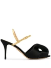 Charlotte Olympia Satin And Metallic Effect Leather Sandals In Black