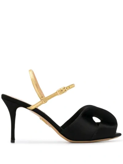 Charlotte Olympia Satin And Metallic Effect Leather Sandals In Black