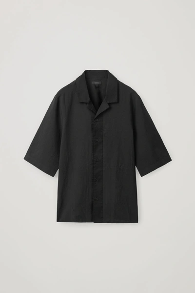 Cos Camp Collar Organic Cotton-linen Shirt In Black